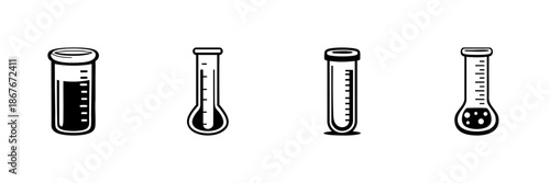 Laboratory Test Tubes And Beakers In Hand Drawn Style Set. Scientific Experimentation, Chemistry, And Research Doodle Sketch Collection. Isolated Vector Illustration