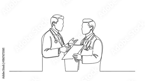 Two doctors discussing a patient s case with a medical chart