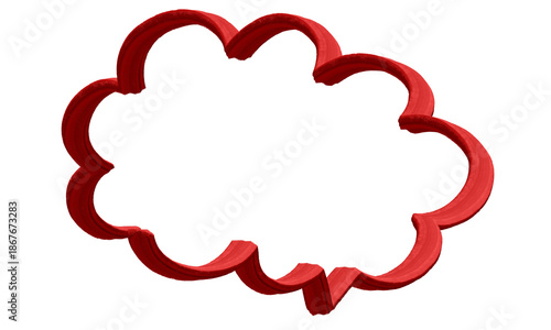 Red hand-drawn cloud speech bubble isolated on transparent background.