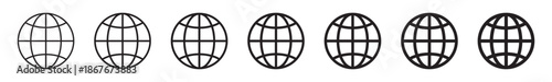 Globe icons set, WWW world wide web set site symbol, Internet collection icon, website address globe.