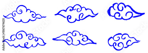 Chinese Clouds Crayon Chalk Drawing Vector Set
