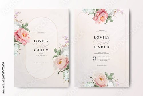roses flower bouquet wedding invitation card template

