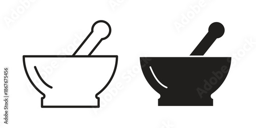 Mortar pestle icons for web and mobile UI design. Glyph vector with editable stroke