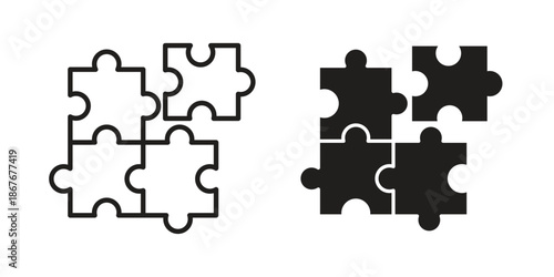 Puzzle pieces icons for web and mobile UI design. Glyph vector with editable stroke
