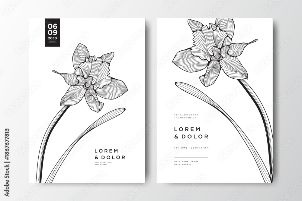 Φωτογραφία wedding card with floral line art design