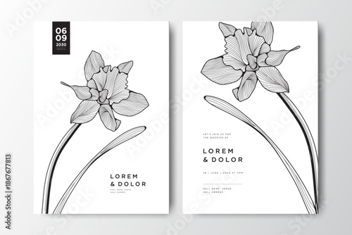 Slika na platnu wedding card with floral line art design