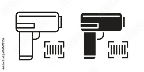 Scanner gun icons for web and mobile UI design. Glyph vector with editable stroke