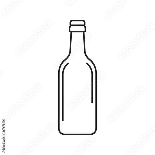 Minimalist outline of a glass bottle on a white background, simple beverage container icon