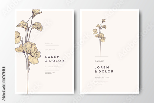 wedding card with hand drawn sweet pes flower design

