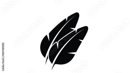 Simple black silhouette depicting three overlapping feather shapes minimalist design