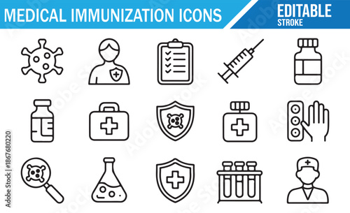 Healthcare, Research, and Vaccination Outline Icons