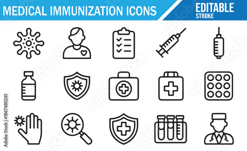 Set of Linear Medical Immunization and Lab Icons