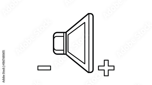 Simple black and white line drawing of a speaker with volume controls displayed