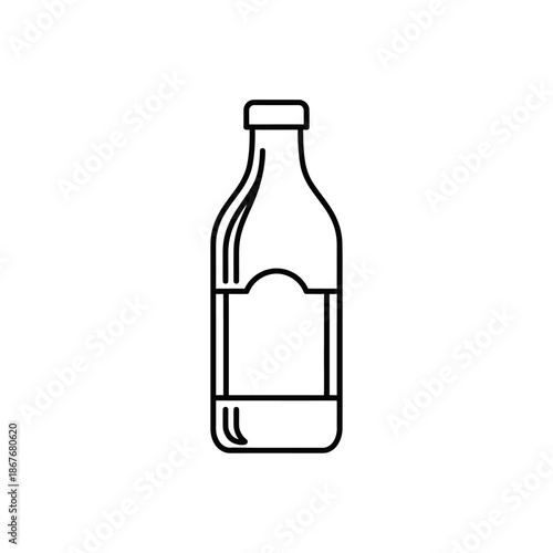 Minimalist outline of a glass bottle with blank label on white background
