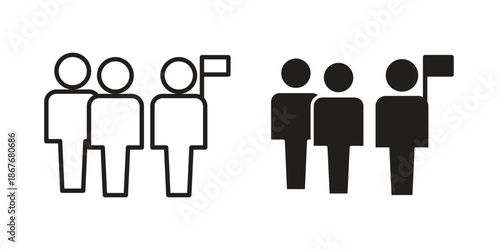 Tour guide people icons for web and mobile UI design. Glyph vector with editable stroke