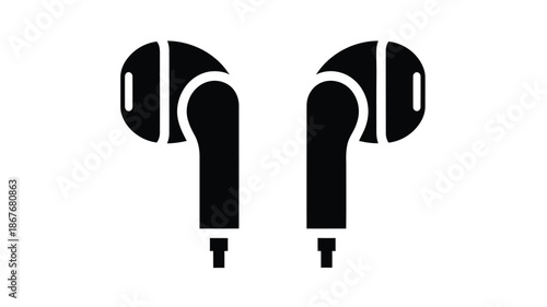 Simple black and white illustration of wireless earbuds a modern audio technology design