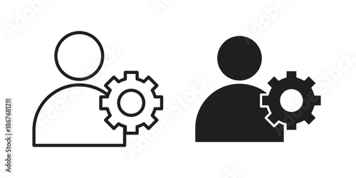 User gear icons for web and mobile UI design. Glyph vector with editable stroke