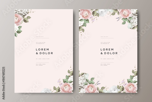 Elegant wedding card with roses flower background

