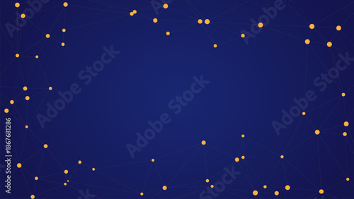 Abstract digital network nodes forming a vibrant connection pattern on a deep blue background