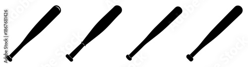 Set of four black baseball bat silhouettes for sports and game design elements Vector