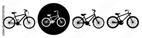 Collection of diverse bicycle silhouettes illustrating various models and cycling options Vector