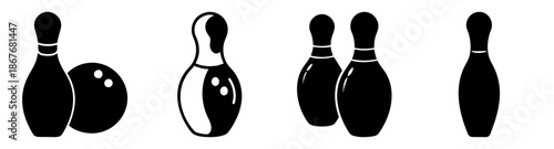 A collection of bowling pins and a bowling ball depicting the sport's key elements Vector