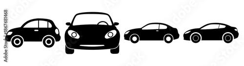 Collection of diverse black car silhouettes showcasing various vehicle types on a clean white background Vector