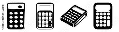 A collection of monochrome calculator icons representing various computational devices Vector