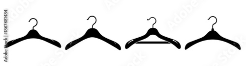Collection of elegant black silhouette clothes hangers for wardrobe organization Vector