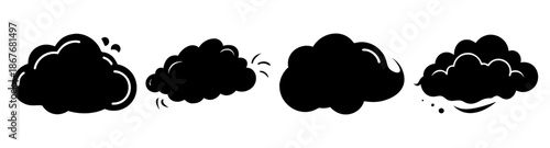 Collection of comic style black smoke puffs and explosion clouds vector illustration set Vector