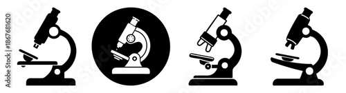 Diverse black and white microscope icons representing scientific research and discovery Vector