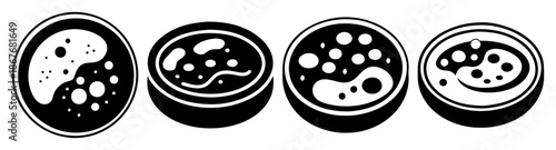 Abstract black and white icons representing various cellular or microscopic organisms Vector