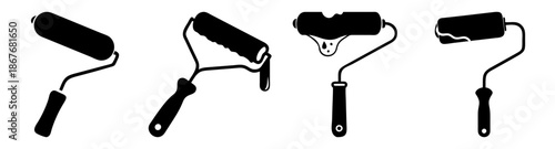 A set of paint rollers illustrating different stages of paint application tools Vector