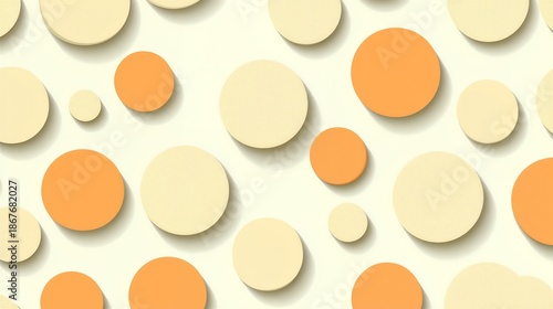 Playful 3D abstract background featuring yellow and orange circles with soft shadows on a cream surface for energetic designs.