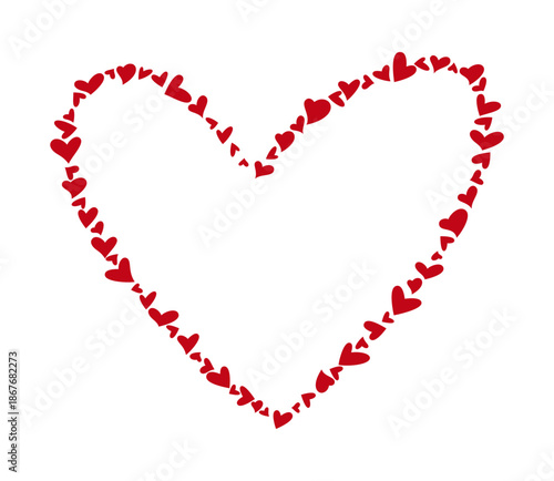 Romantic Heart Shaped Frame of Red Hearts Vector Illustration Isolated on White Background, Love Symbol for Valentine’s Day, Wedding and Holiday Design with Copy Space