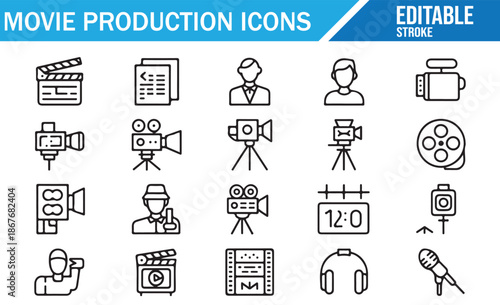 Film, Video & Cinema Line Icons - Editable Vector Graphics