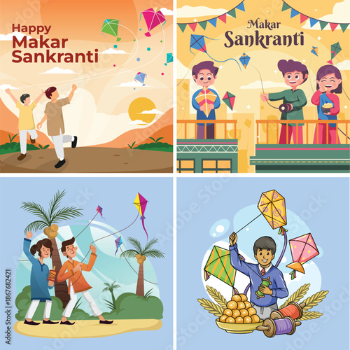 Makar Sankranti Kite Festival People Set