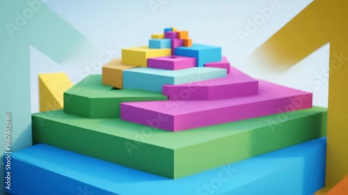 Colorful Abstract Geometric Blocks Building a Pyramid Animation.