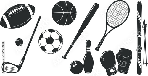 Collection of various sports equipment and balls