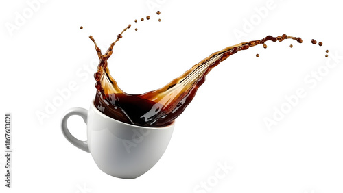 cup of coffee with splash isolated on white background stock image PNG.,,
