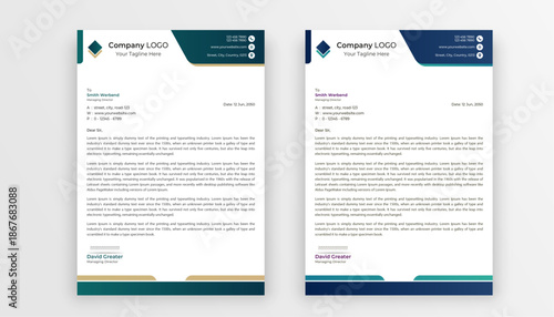 Two modern business letter templates with colorful design elements