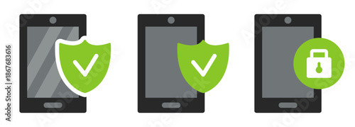 Antivirus, anti-hacking icon. Smartphone with a shield and lock icon. Vector flat icon isolated on white background.