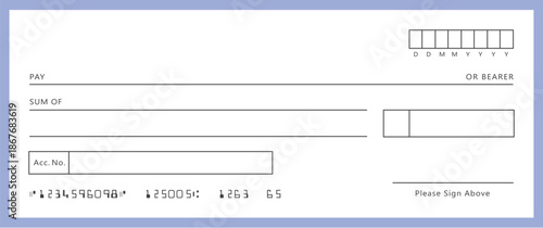 Blank bank check, checkbook cheque template or money payment paper voucher, vector mockup. Business or personal account cash pay cheque certificate or paycheck coupon from checkbook