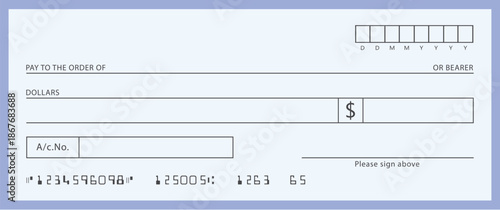 Blank bank check, checkbook cheque template or money payment paper voucher, vector mockup. Business or personal account cash pay cheque certificate or paycheck coupon from checkbook