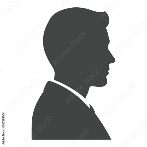 A simple black silhouette of a man s head and shoulders in profile