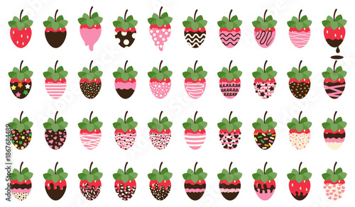 Illustration of a strawberry cartoon. Vector set.