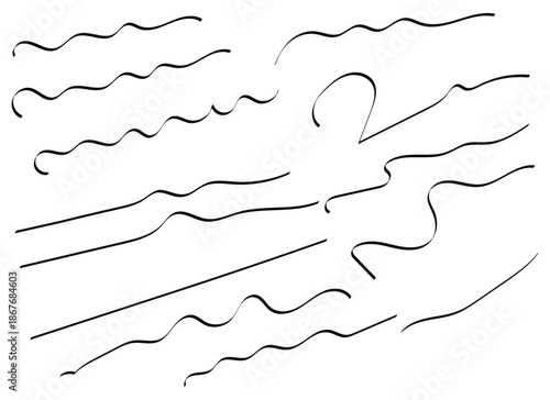 Hand-Drawn Wavy and Straight Lines Vector Set on White Background