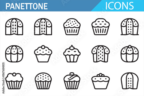 Panettone Cake Icons for Holiday Baking and Food Projects