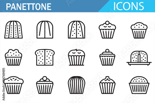 Italian Christmas Panettone Bakery Icons Set