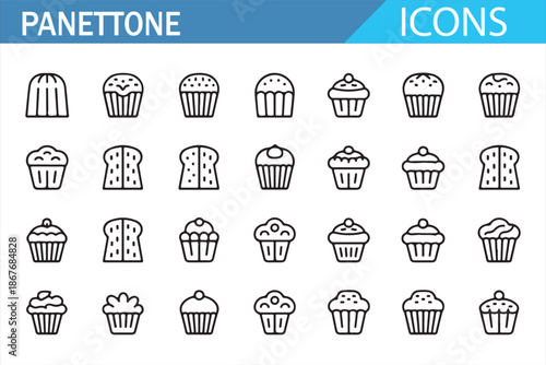 Holiday Dessert Panettone Icons Collection for Festive Design